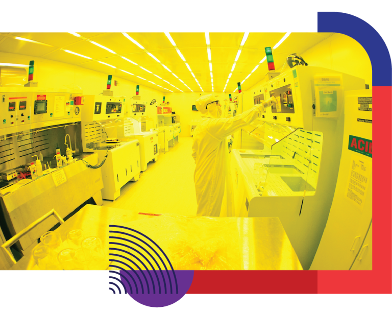 Umesh Patel, research associate in the McDermott Group in the University of Wisconsin-Madison Department of Physics works in a clean room in the Wisconsin Center for Applied Microelectronics in the Engineering Centers Building