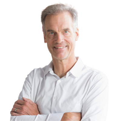 Mature white man with short gray hair wearing a white button down shirt.